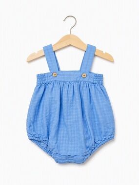 Zara Mini Blue Crinkle Cotton Gauze Bubble Romper 1-3M / 62cm Boho Retro Style